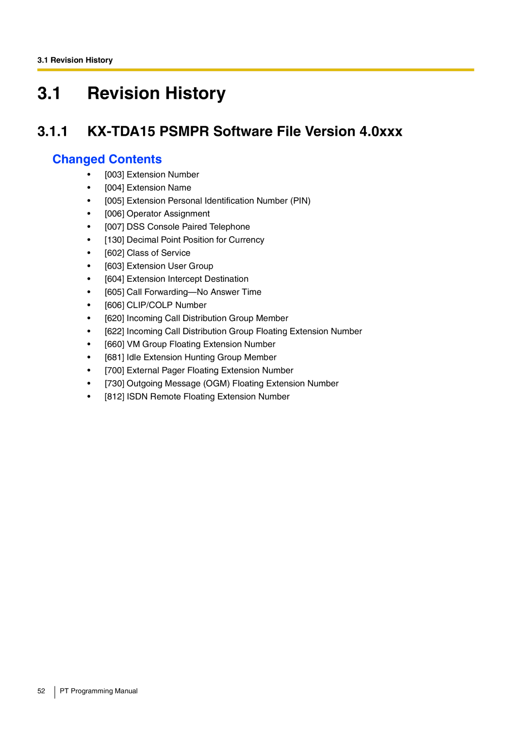 Panasonic manual KX-TDA15 Psmpr Software File Version, Changed Contents 