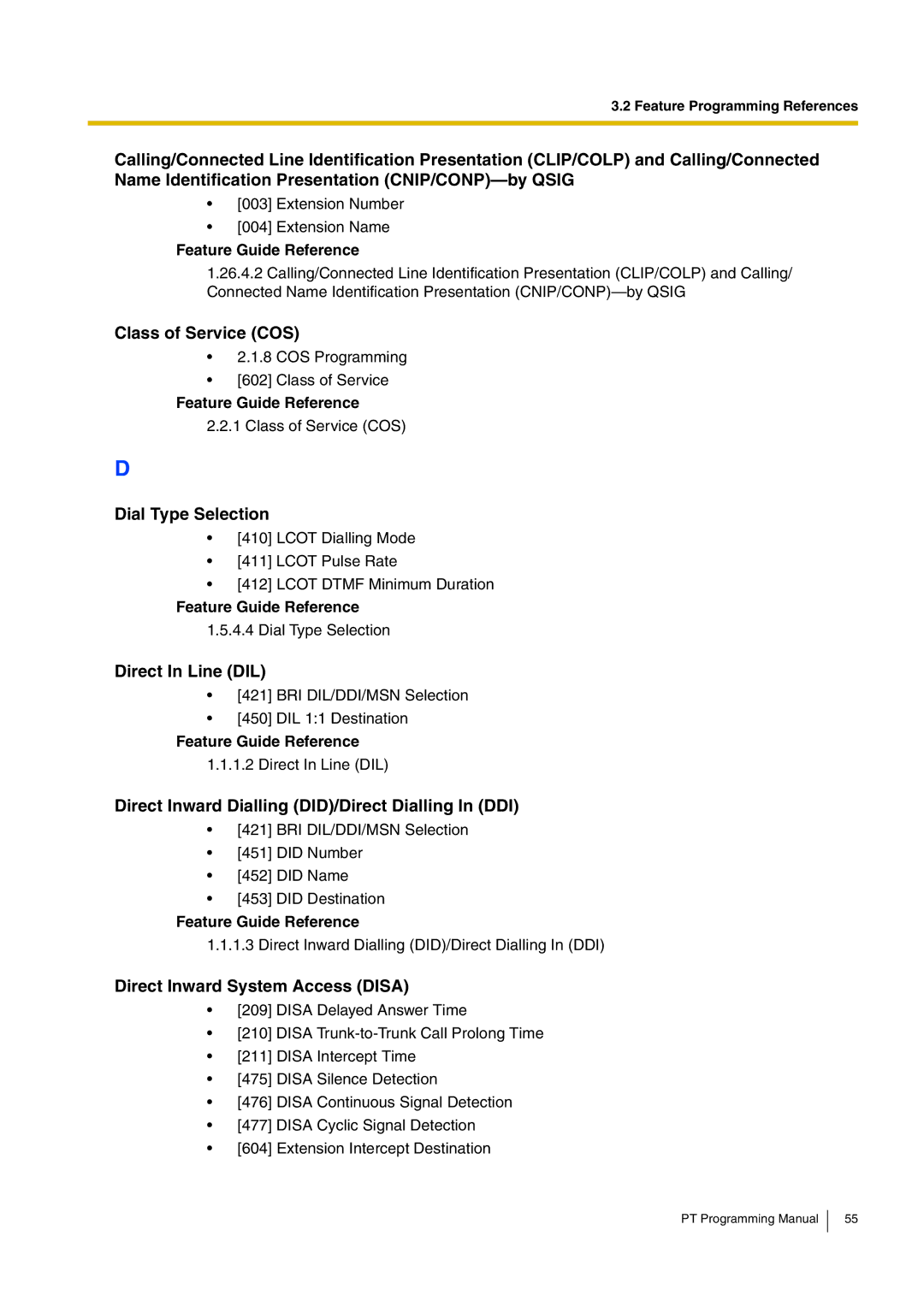 Panasonic KX-TDA15 manual Class of Service COS, Dial Type Selection, Direct In Line DIL, Direct Inward System Access Disa 