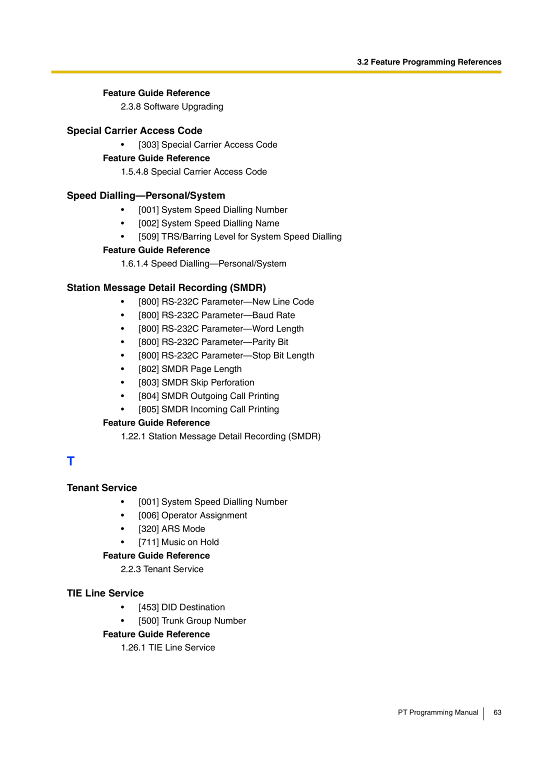 Panasonic KX-TDA15 Special Carrier Access Code, Speed Dialling-Personal/System, Station Message Detail Recording Smdr 