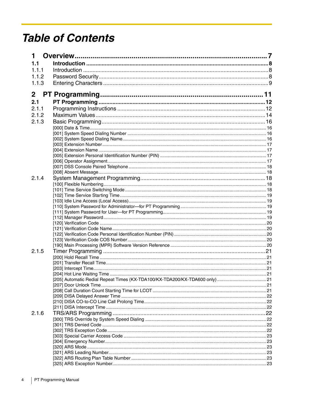 Panasonic KX-TDA200, KX-TDA100, KX-TDA50, KX-TDA600 manual Table of Contents 