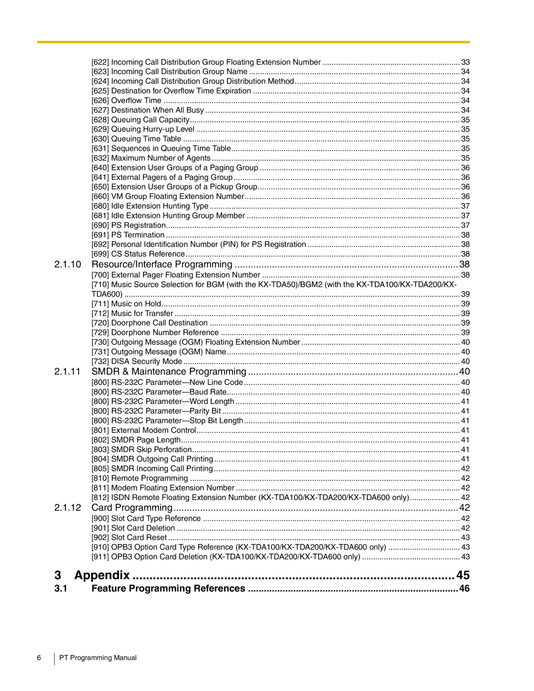 Panasonic KX-TDA50, KX-TDA200, KX-TDA100, KX-TDA600 manual Appendix 