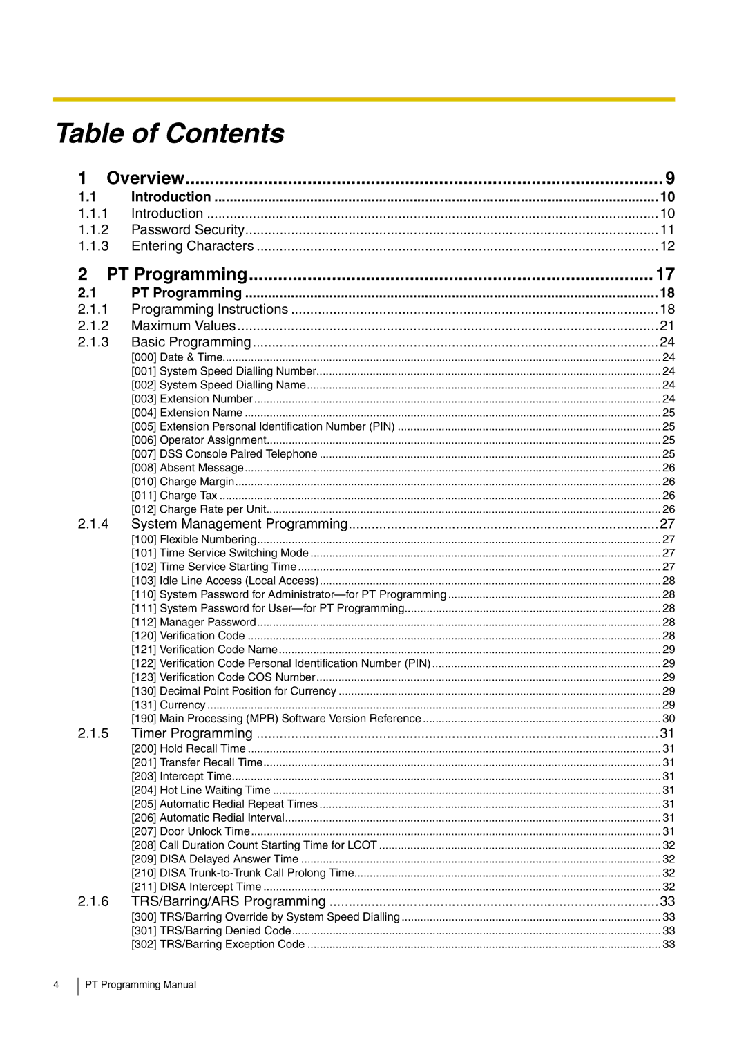 Panasonic KX-TDA200 manual Table of Contents 