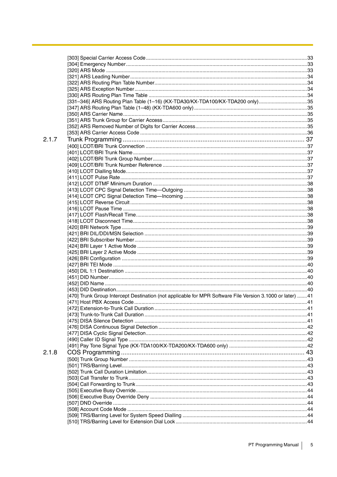 Panasonic KX-TDA200 manual Trunk Programming 