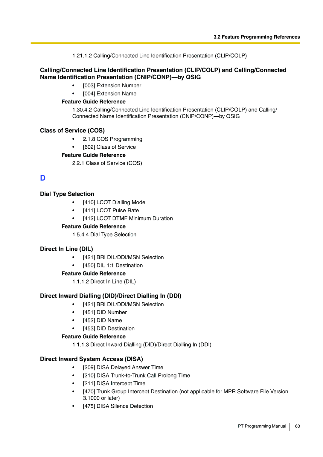 Panasonic KX-TDA200 manual Class of Service COS, Dial Type Selection, Direct In Line DIL, Direct Inward System Access Disa 