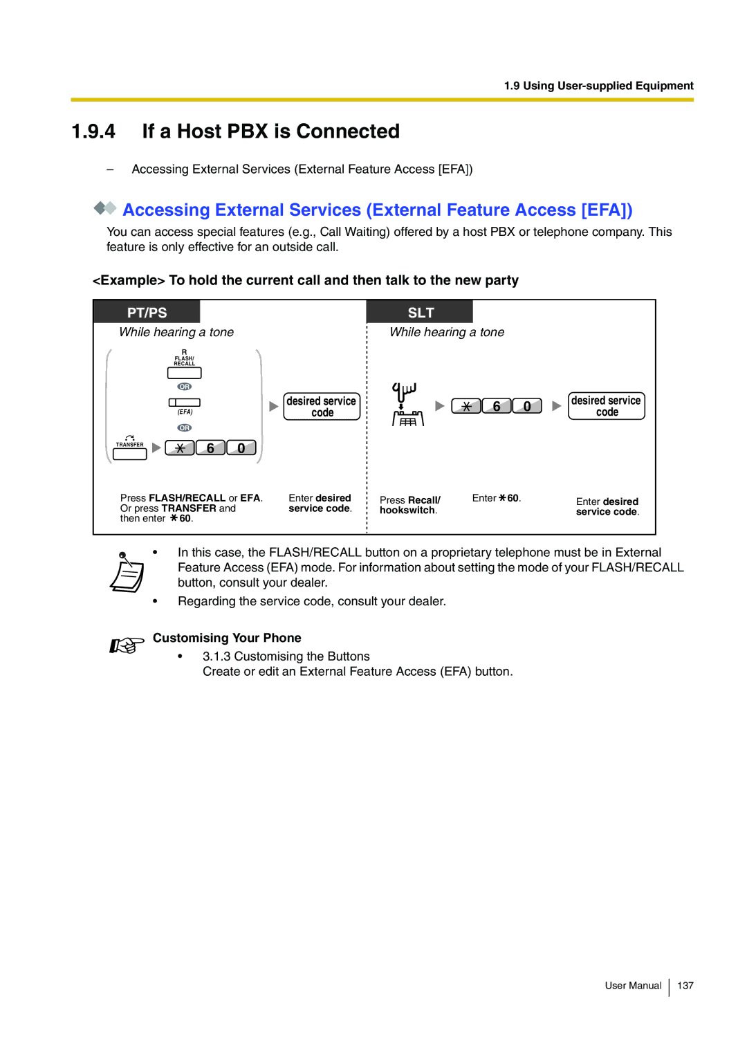 Panasonic KX-TDA200 user manual If a Host PBX is Connected, Accessing External Services External Feature Access EFA 