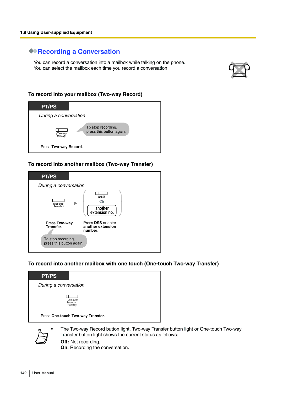 Panasonic KX-TDA200 user manual Recording a Conversation, To record into your mailbox Two-way Record 