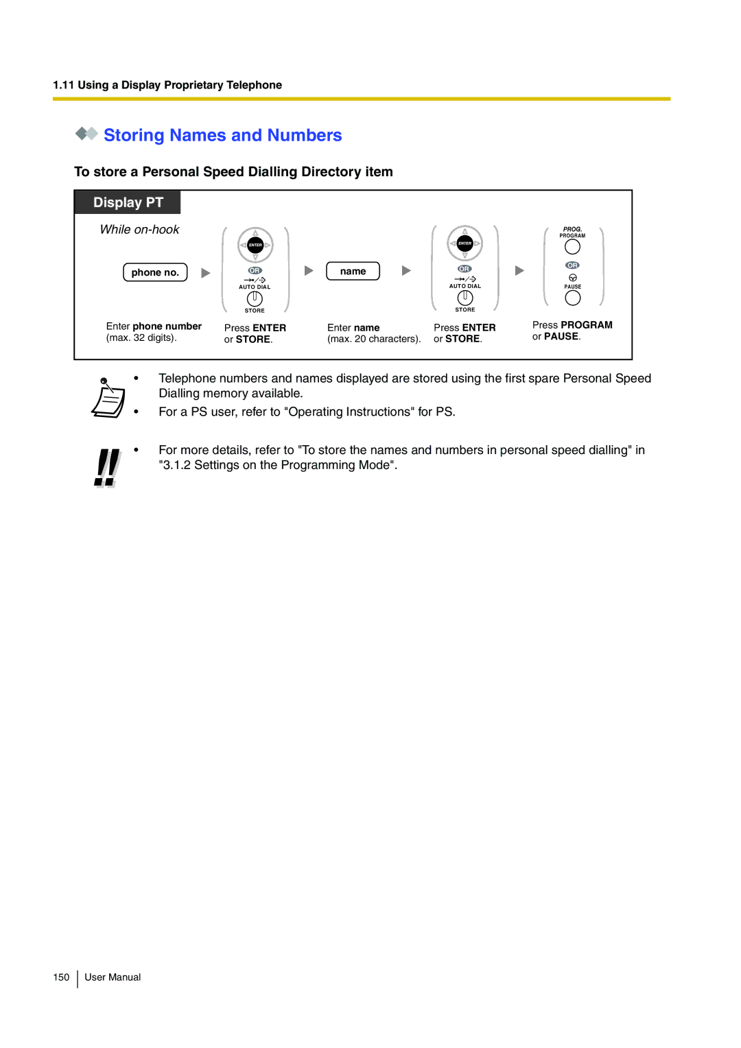 Panasonic KX-TDA200 user manual Storing Names and Numbers, To store a Personal Speed Dialling Directory item 