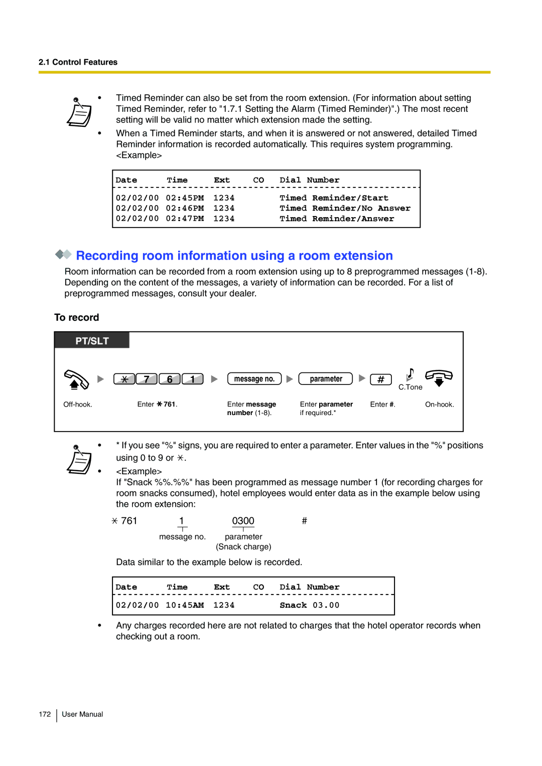 Panasonic KX-TDA200 user manual Recording room information using a room extension, Pt/Slt 