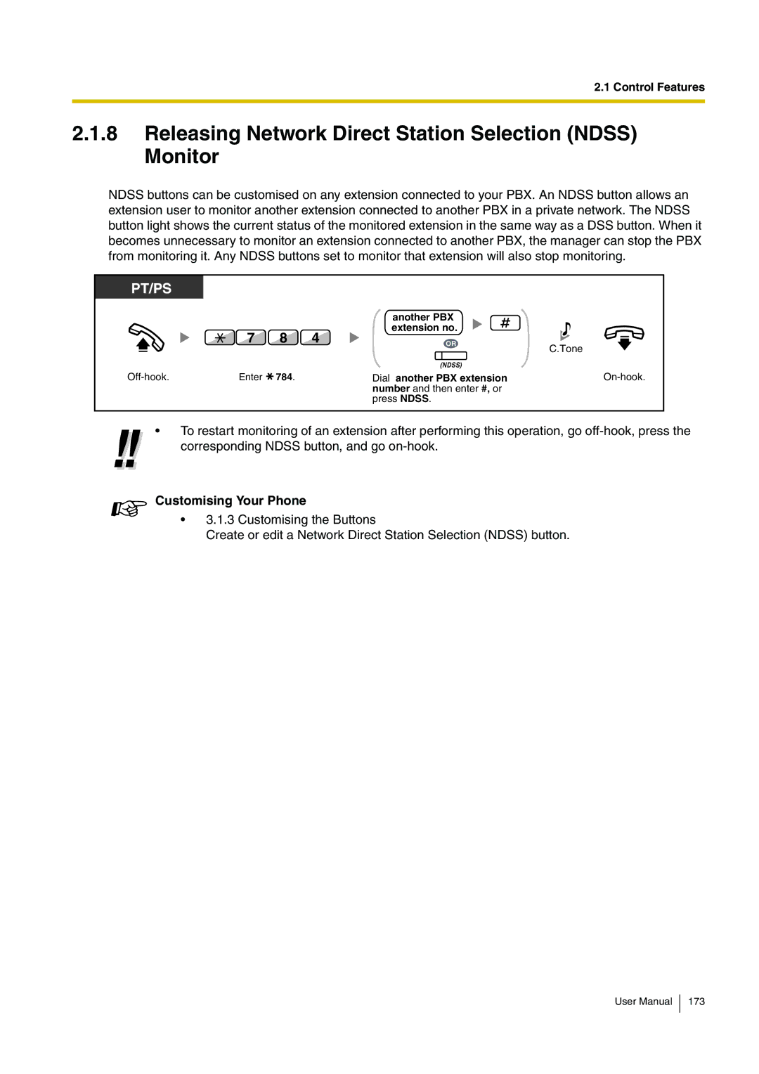 Panasonic KX-TDA200 user manual Releasing Network Direct Station Selection Ndss Monitor, Customising Your Phone 