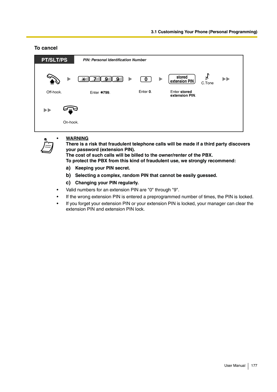 Panasonic KX-TDA200 user manual To cancel, Stored Extension PIN 