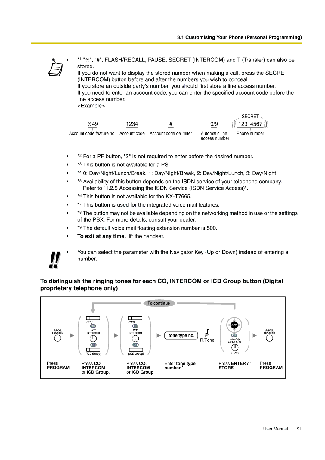 Panasonic KX-TDA200 user manual To exit at any time, lift the handset, Tone type no 