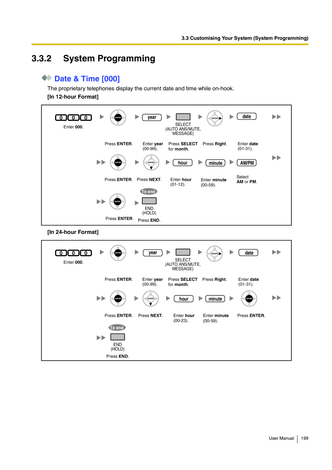 Panasonic KX-TDA200 user manual System Programming, Date & Time, hour Format 