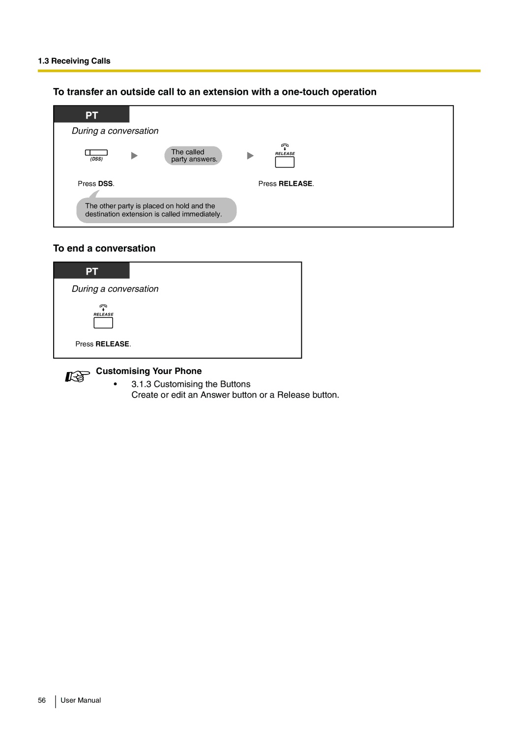 Panasonic KX-TDA200 user manual To end a conversation, Customising Your Phone 