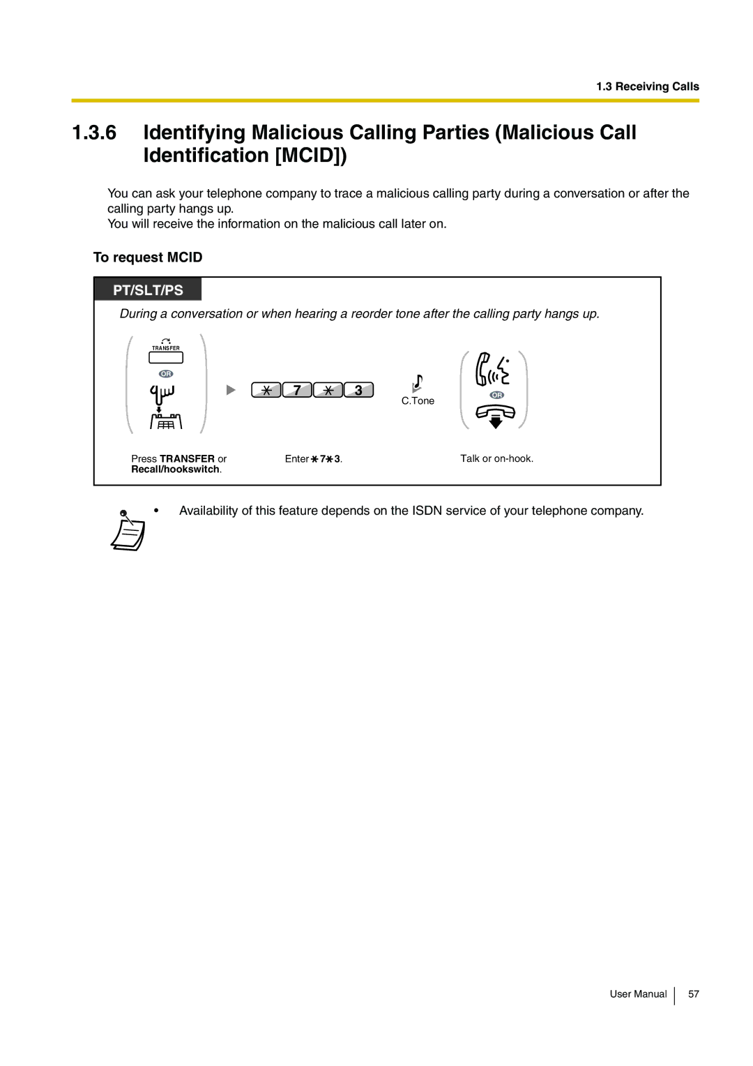 Panasonic KX-TDA200 user manual To request Mcid 