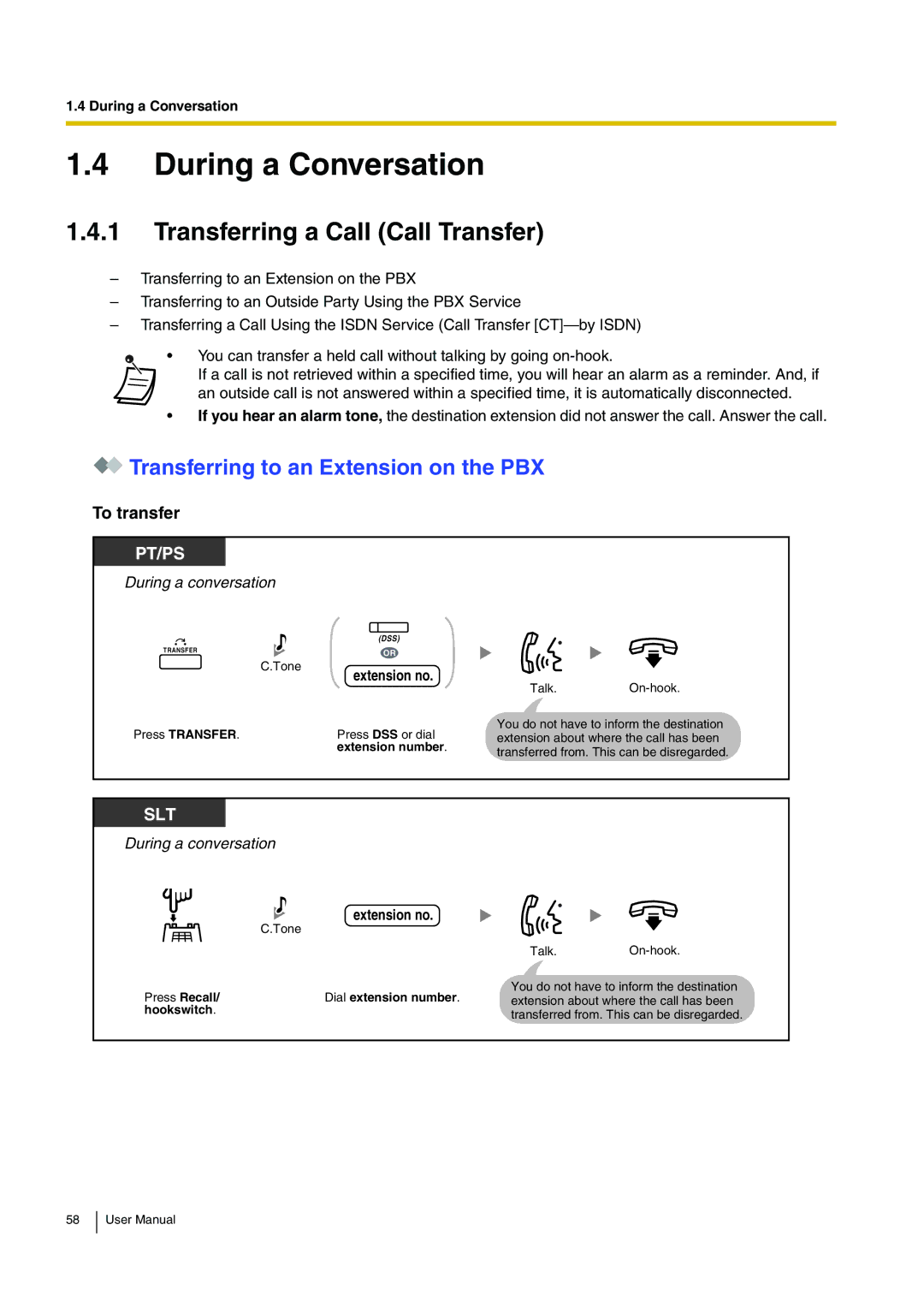 Panasonic KX-TDA200 During a Conversation, Transferring a Call Call Transfer, Transferring to an Extension on the PBX 