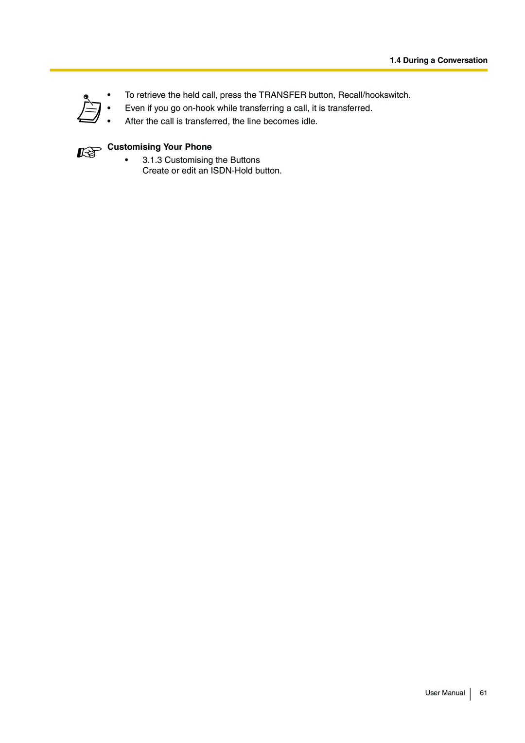 Panasonic KX-TDA200 user manual Customising the Buttons Create or edit an ISDN-Hold button 