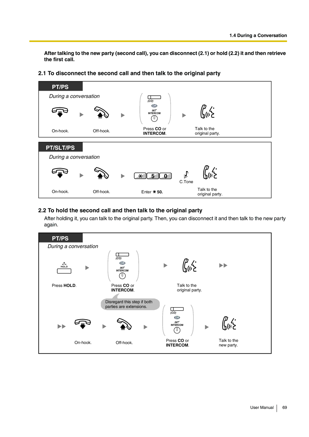 Panasonic KX-TDA200 user manual To hold the second call and then talk to the original party 