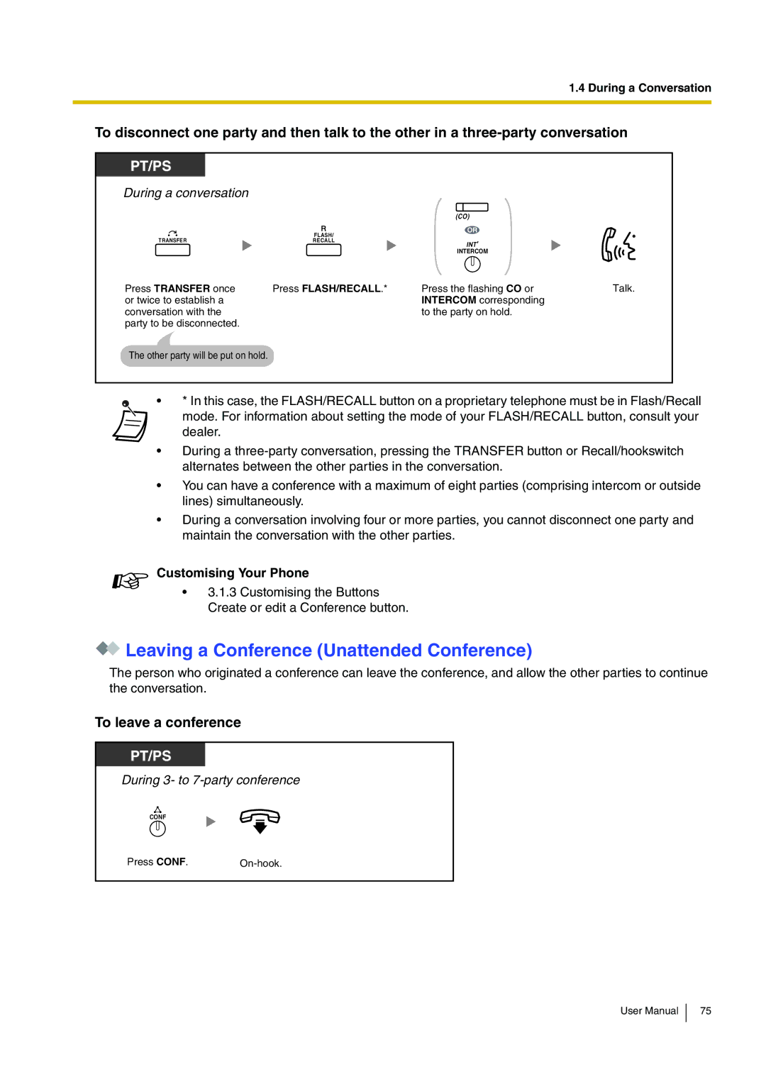 Panasonic KX-TDA200 user manual Leaving a Conference Unattended Conference, To leave a conference 