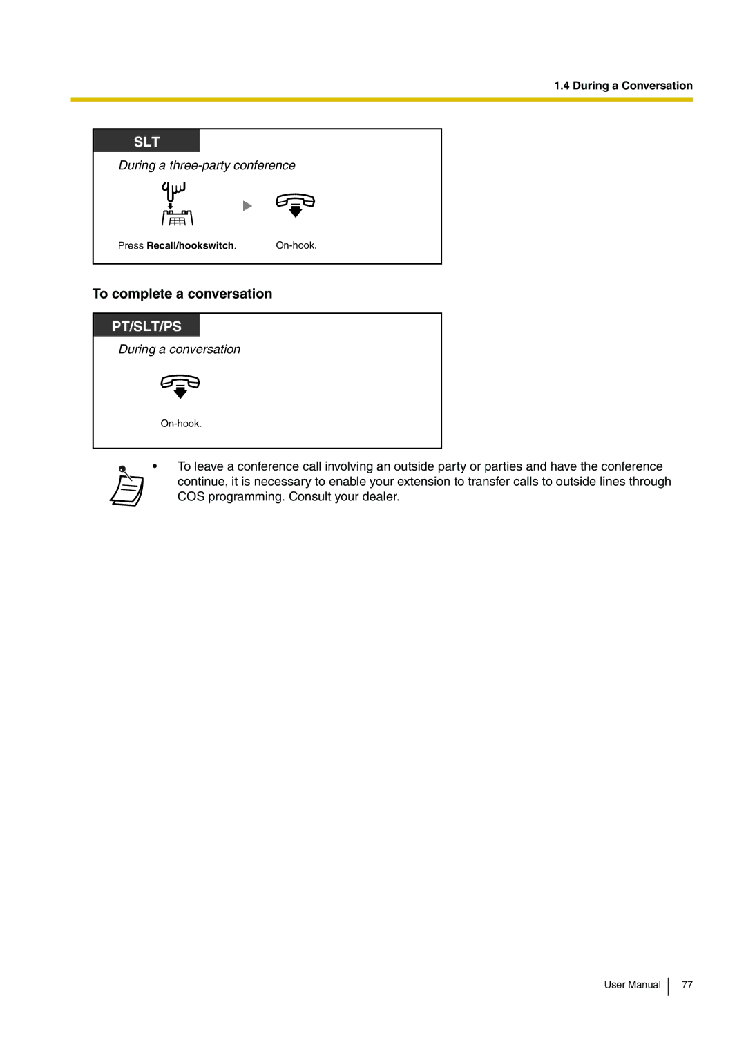 Panasonic KX-TDA200 user manual Press Recall/hookswitch. On-hook 