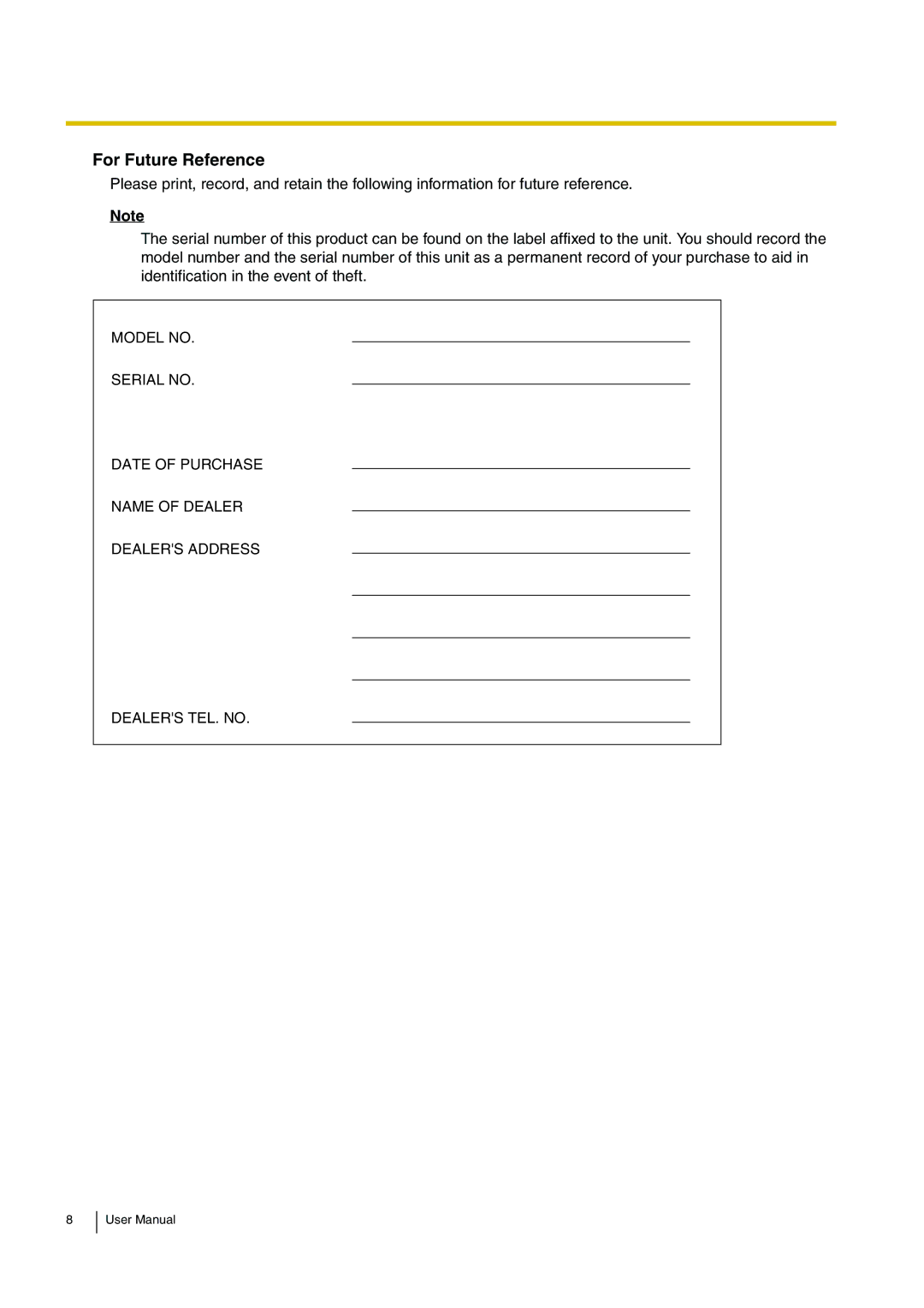 Panasonic KX-TDA200 user manual For Future Reference 