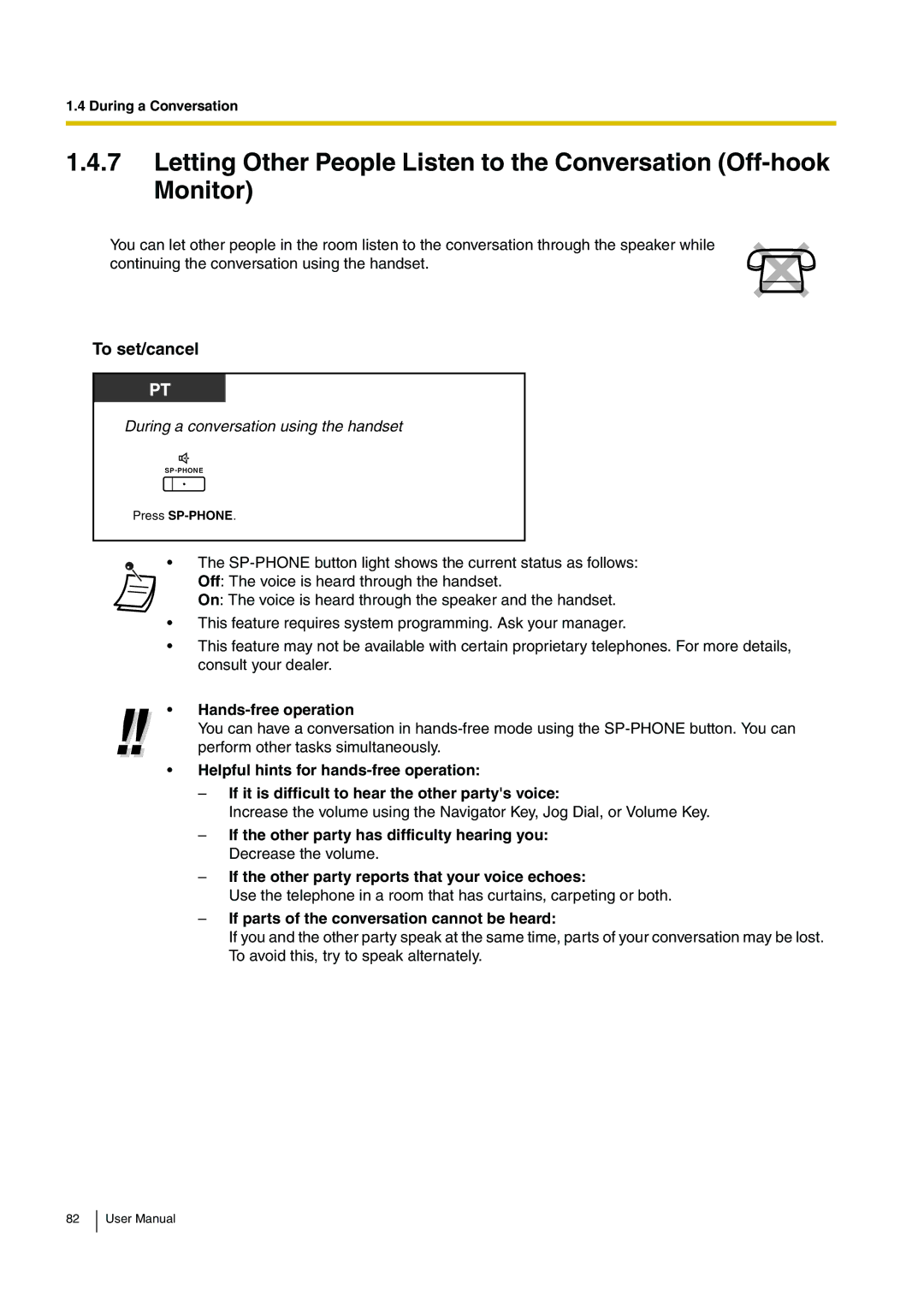 Panasonic KX-TDA200 user manual During a conversation using the handset, If parts of the conversation cannot be heard 