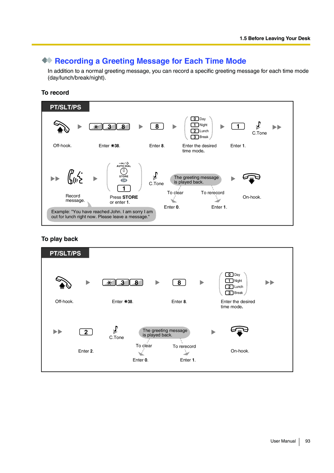 Panasonic KX-TDA200 user manual Recording a Greeting Message for Each Time Mode 