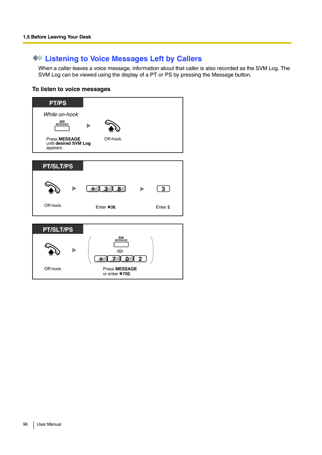 Panasonic KX-TDA200 user manual Listening to Voice Messages Left by Callers, To listen to voice messages 