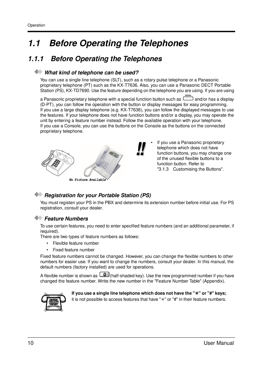 Panasonic KX-TDA200 user manual Before Operating the Telephones, What kind of telephone can be used?, Feature Numbers 