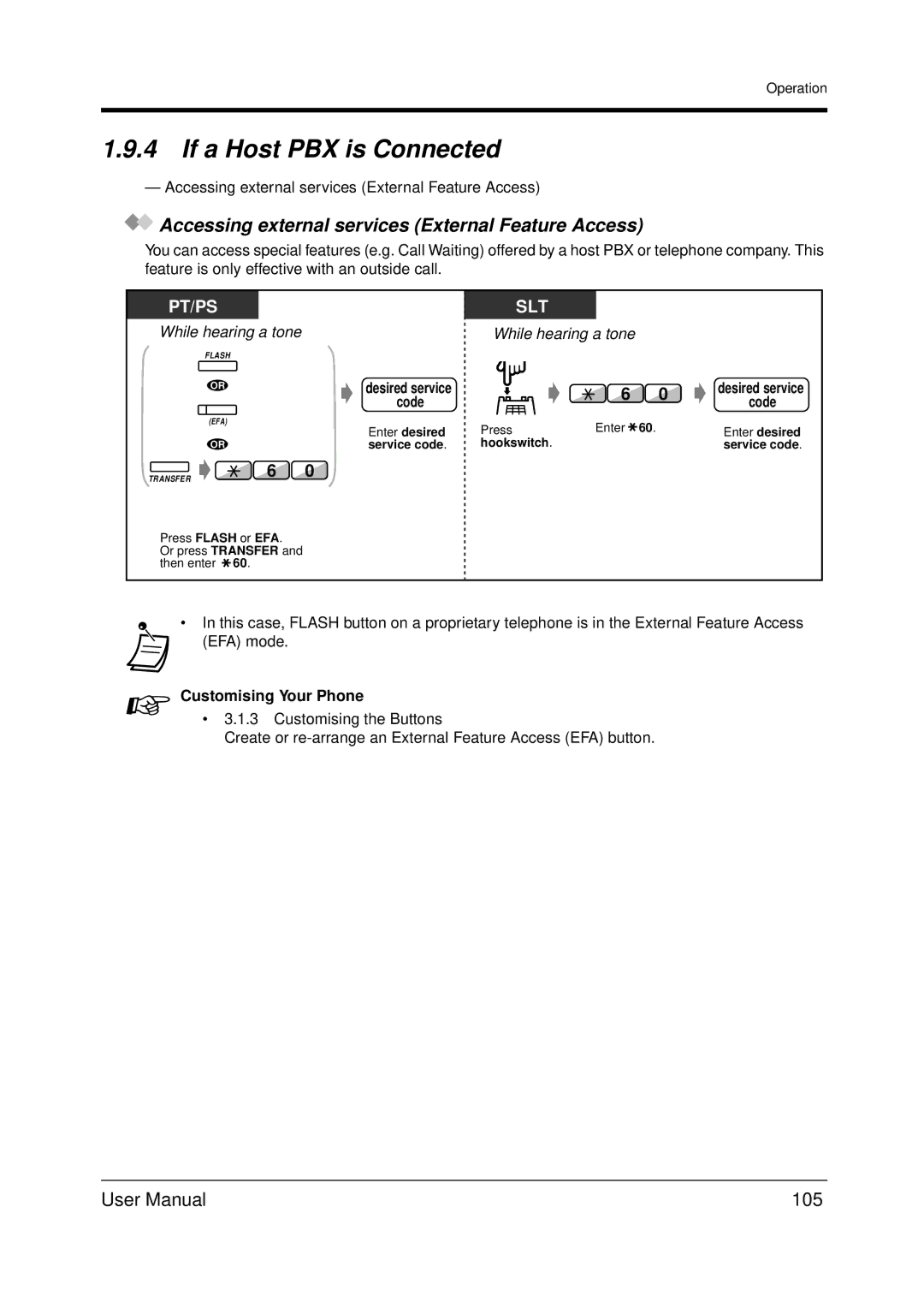 Panasonic KX-TDA200 user manual If a Host PBX is Connected, Accessing external services External Feature Access, 105 