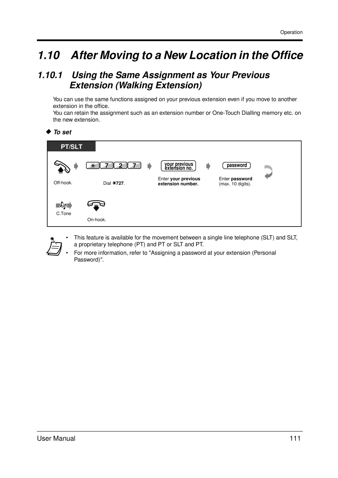 Panasonic KX-TDA200 user manual After Moving to a New Location in the Office, 111 