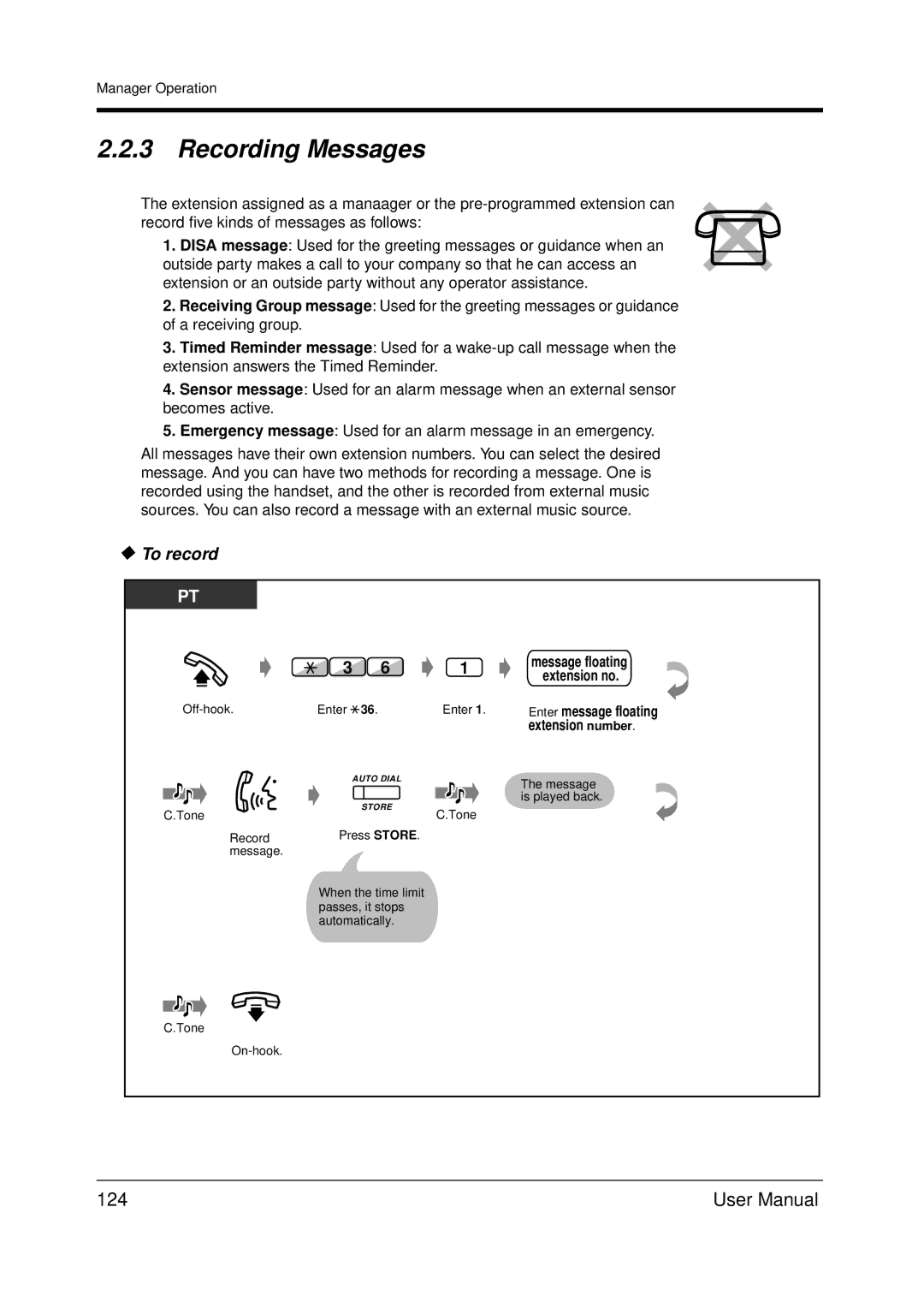 Panasonic KX-TDA200 user manual Recording Messages, 124, To record, Message floating 