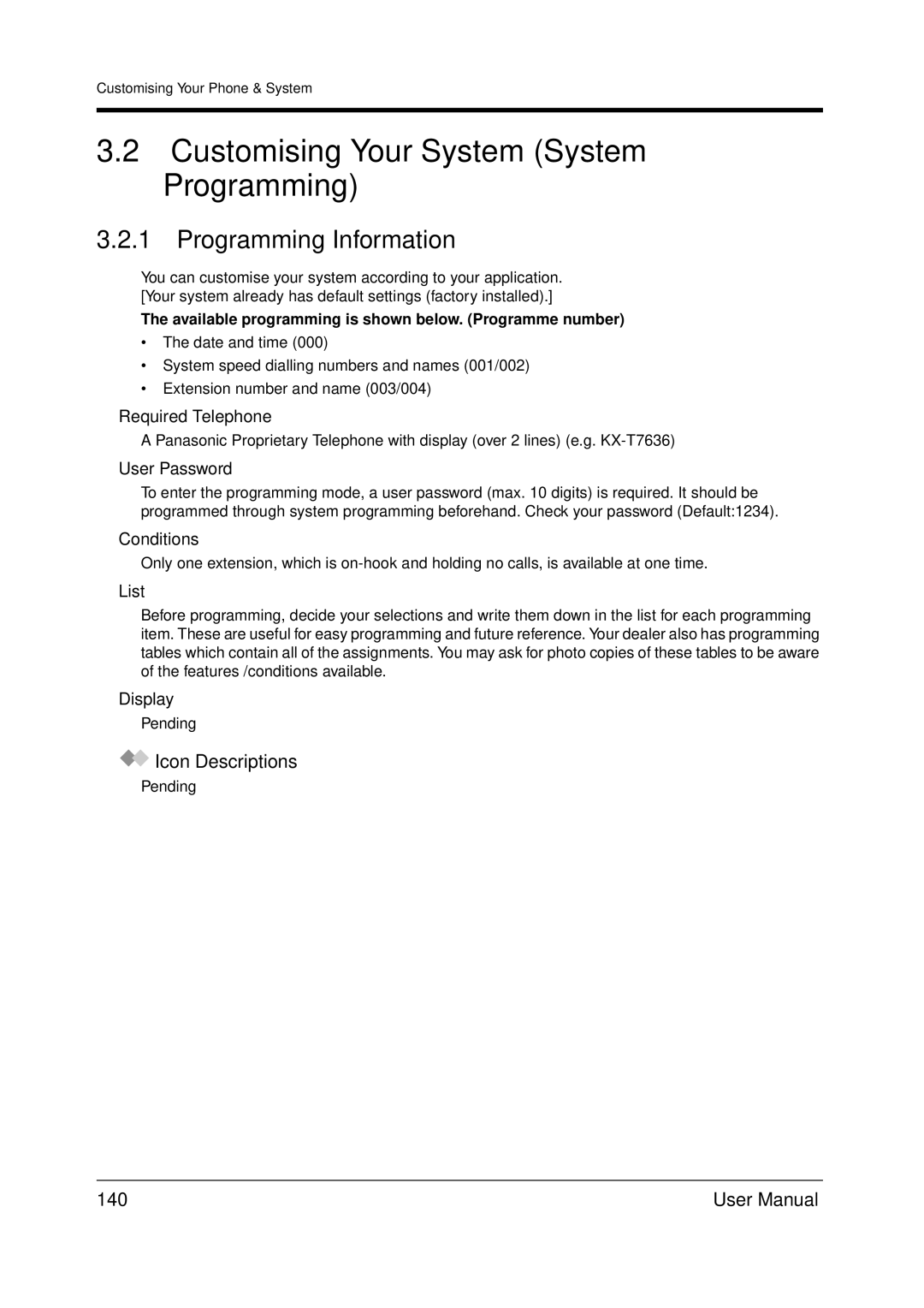 Panasonic KX-TDA200 user manual Customising Your System System Programming, Programming Information, 140 