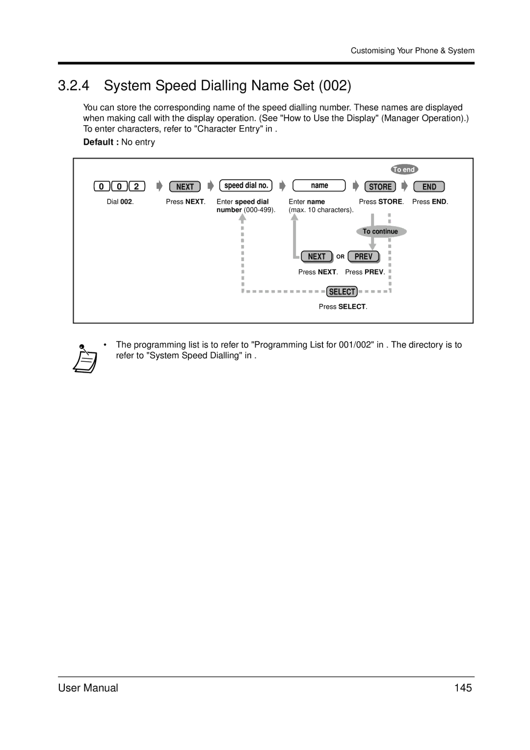 Panasonic KX-TDA200 user manual System Speed Dialling Name Set, 145 