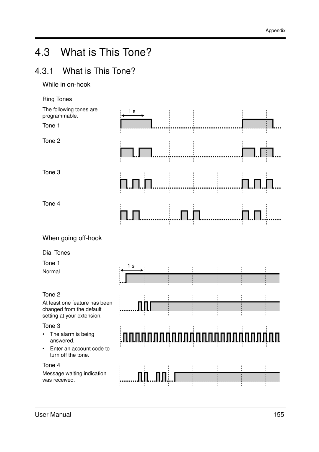 Panasonic KX-TDA200 user manual What is This Tone?, While in on-hook, When going off-hook, 155 