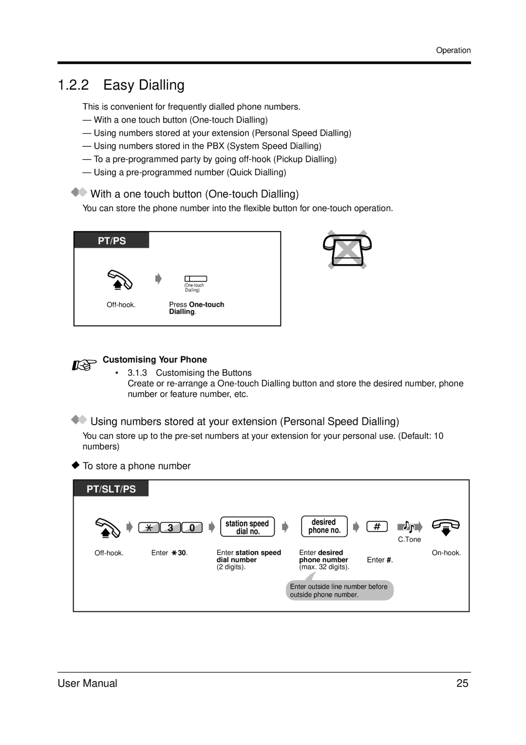 Panasonic KX-TDA200 user manual Easy Dialling, With a one touch button One-touch Dialling, To store a phone number 