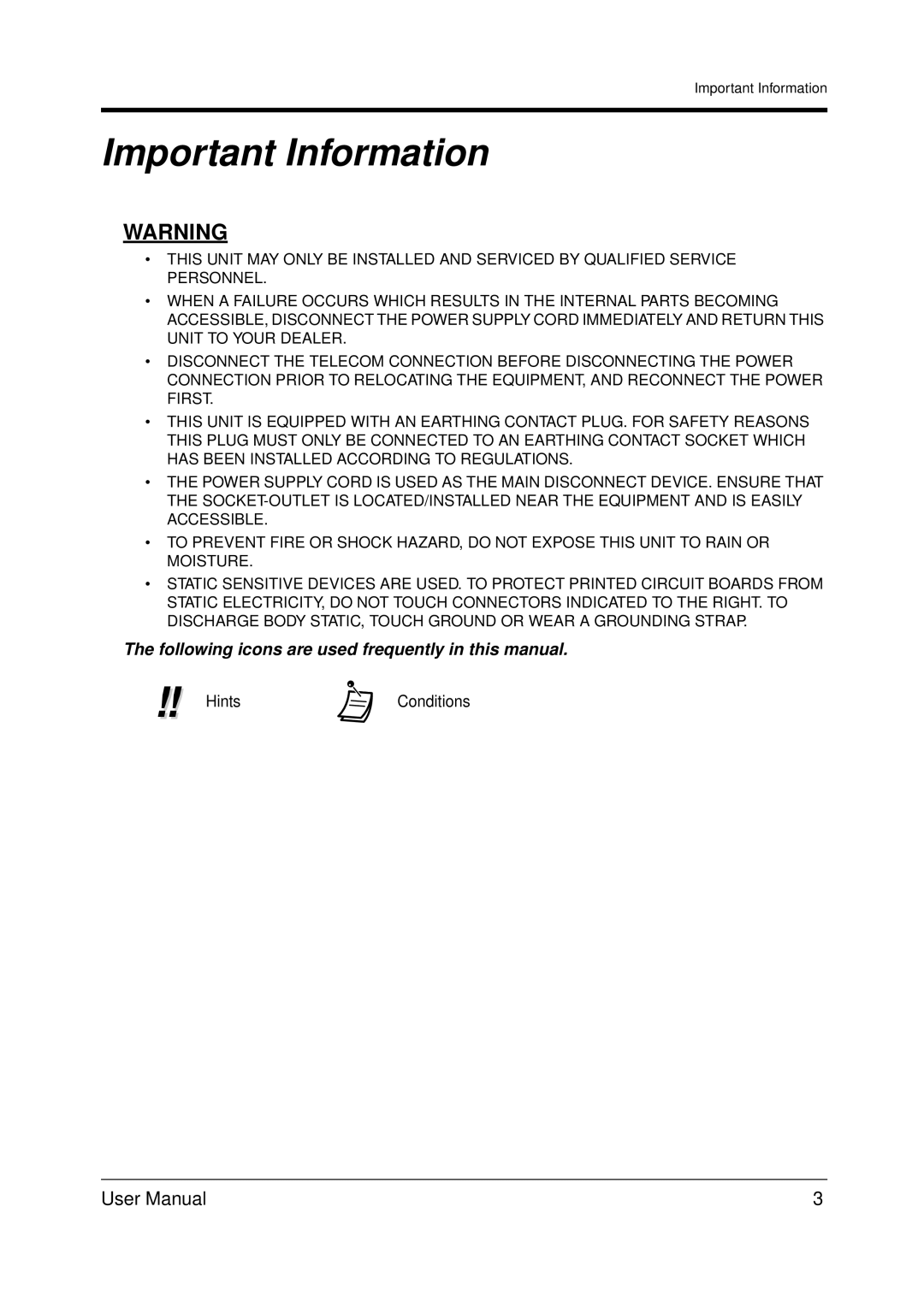 Panasonic KX-TDA200 user manual Important Information, Following icons are used frequently in this manual 