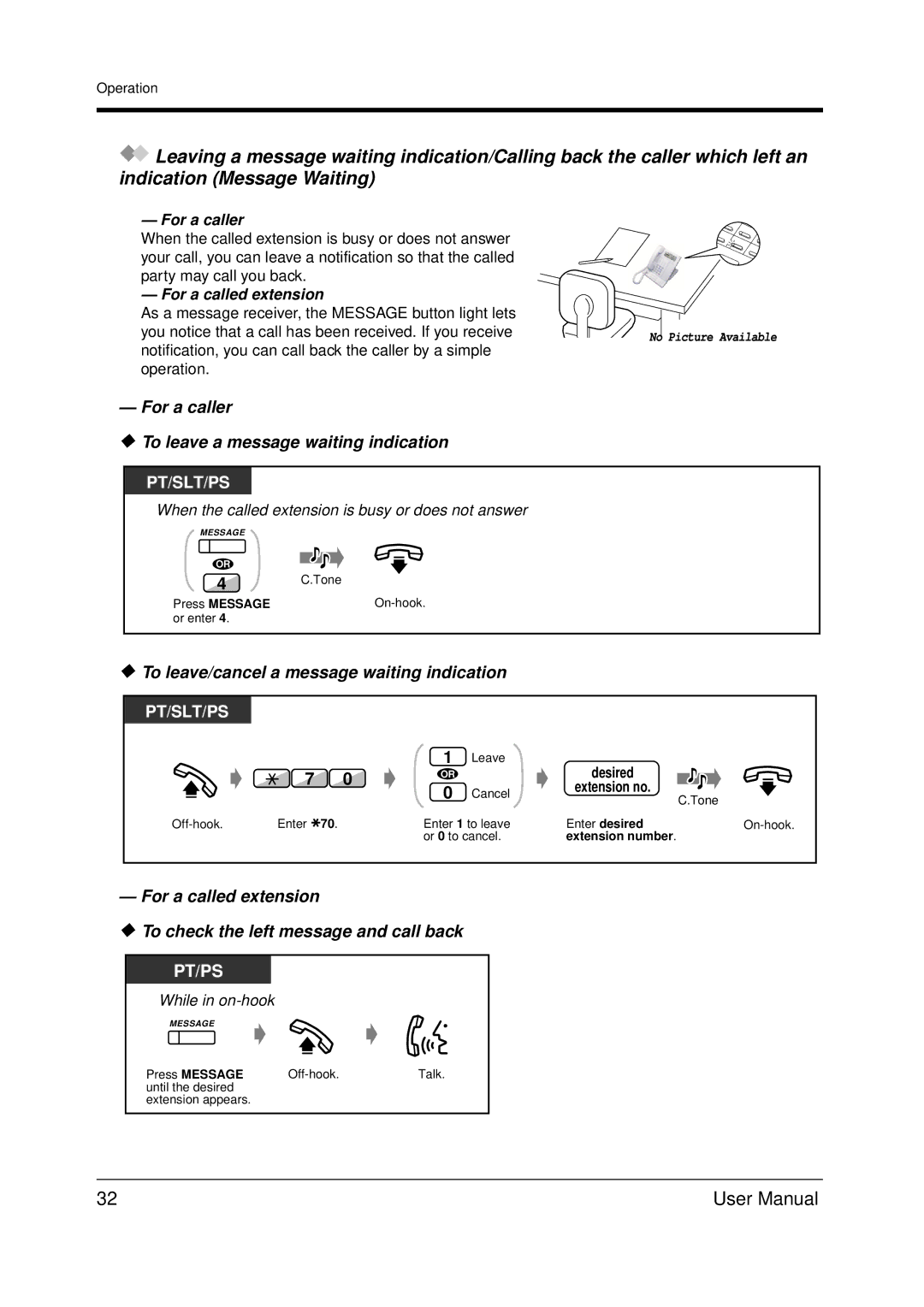 Panasonic KX-TDA200 For a caller To leave a message waiting indication, To leave/cancel a message waiting indication 