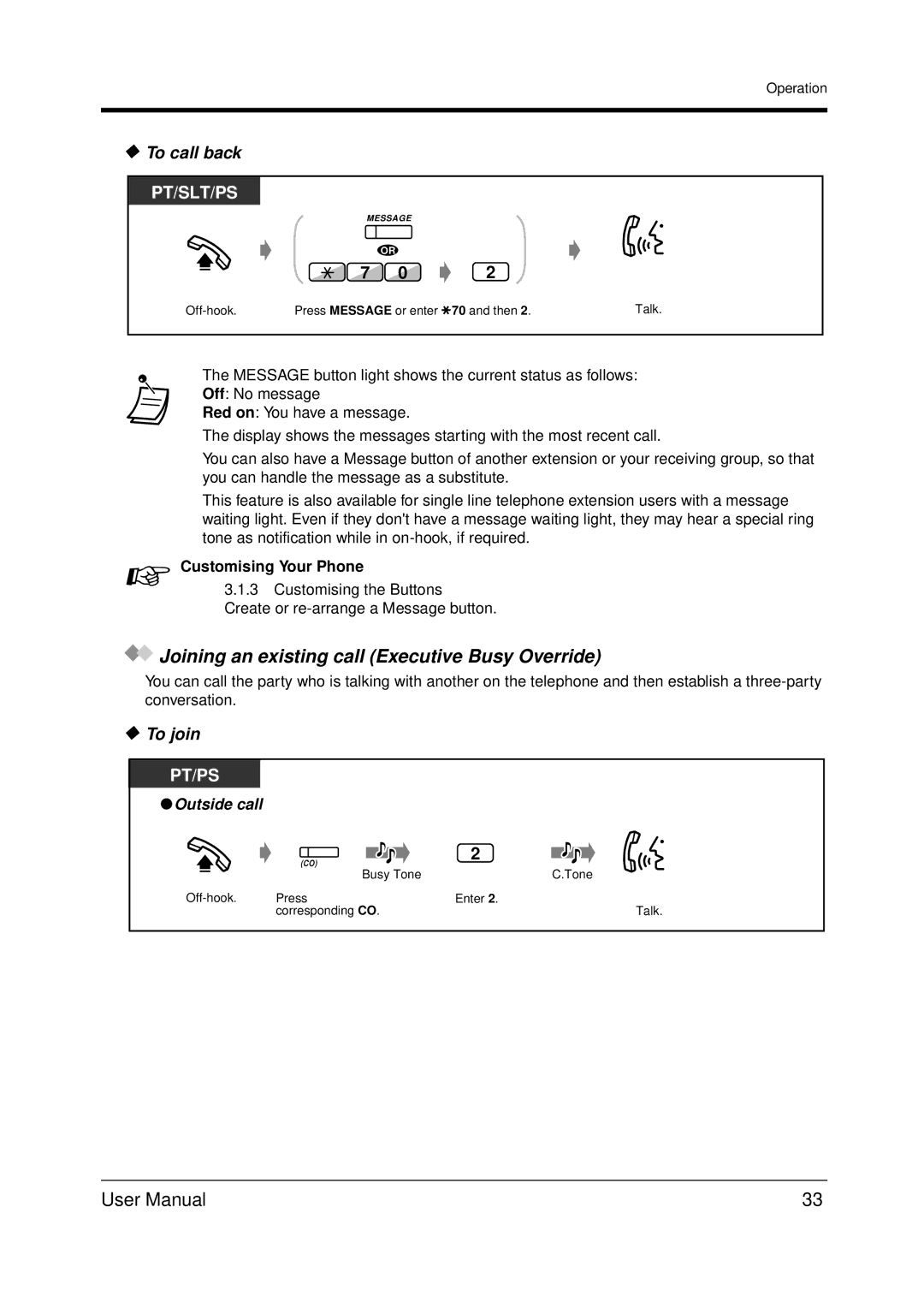 Panasonic KX-TDA200 user manual Joining an existing call Executive Busy Override, To call back, To join 