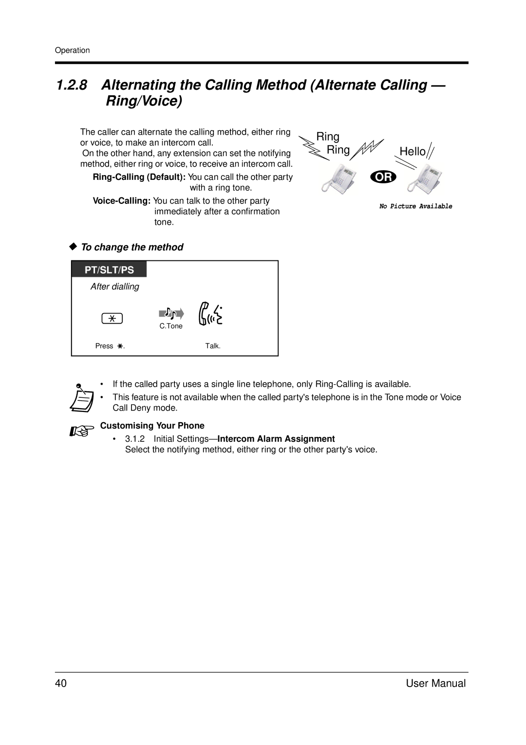 Panasonic KX-TDA200 user manual Alternating the Calling Method Alternate Calling Ring/Voice, To change the method 