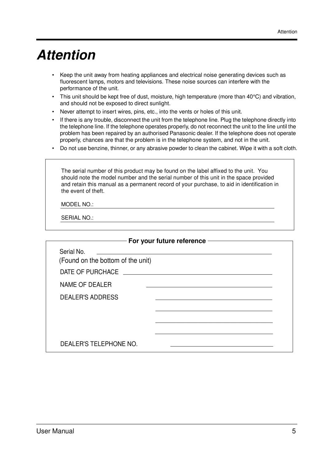 Panasonic KX-TDA200 user manual Serial No 