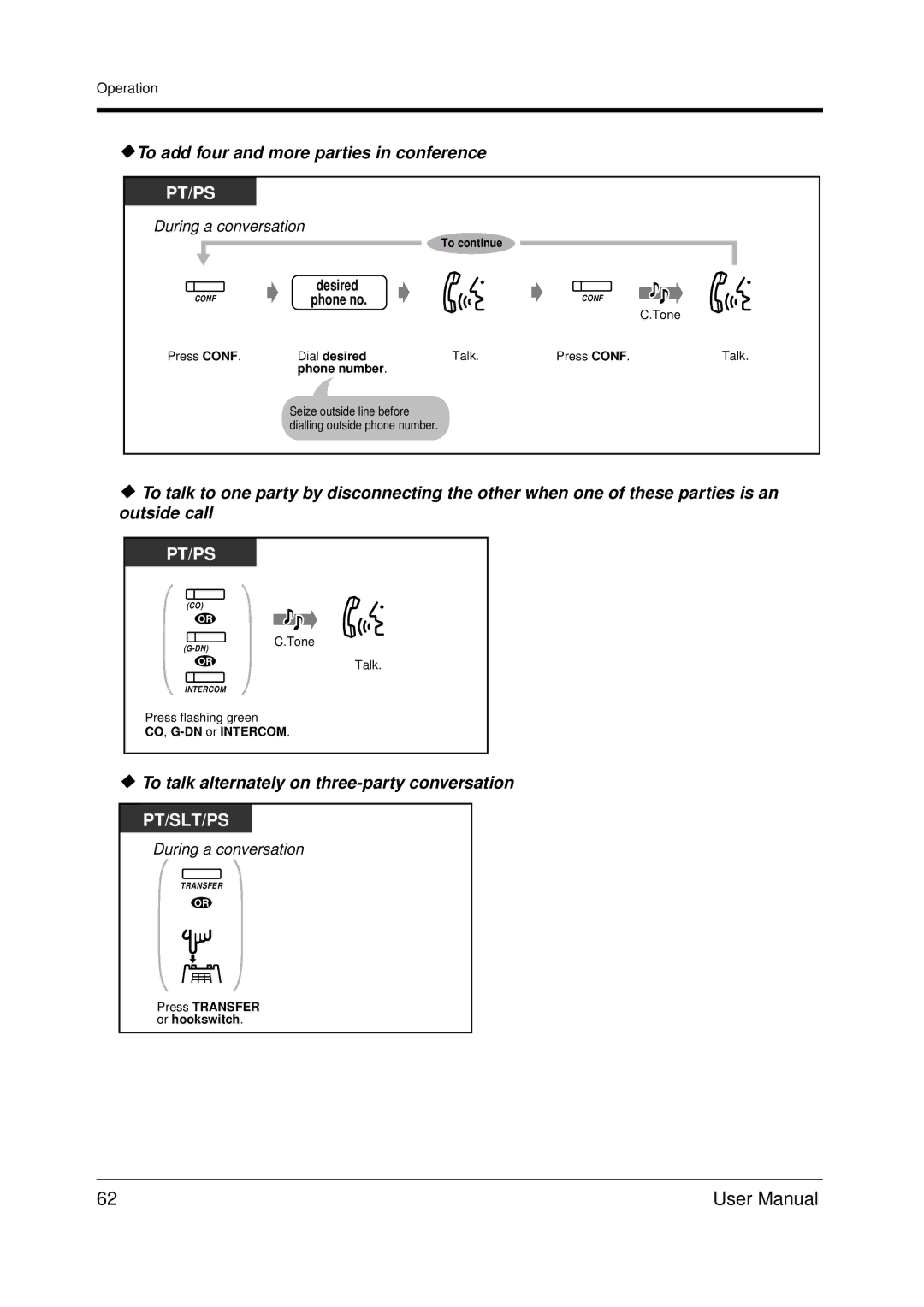 Panasonic KX-TDA200 user manual To add four and more parties in conference, To talk alternately on three-party conversation 