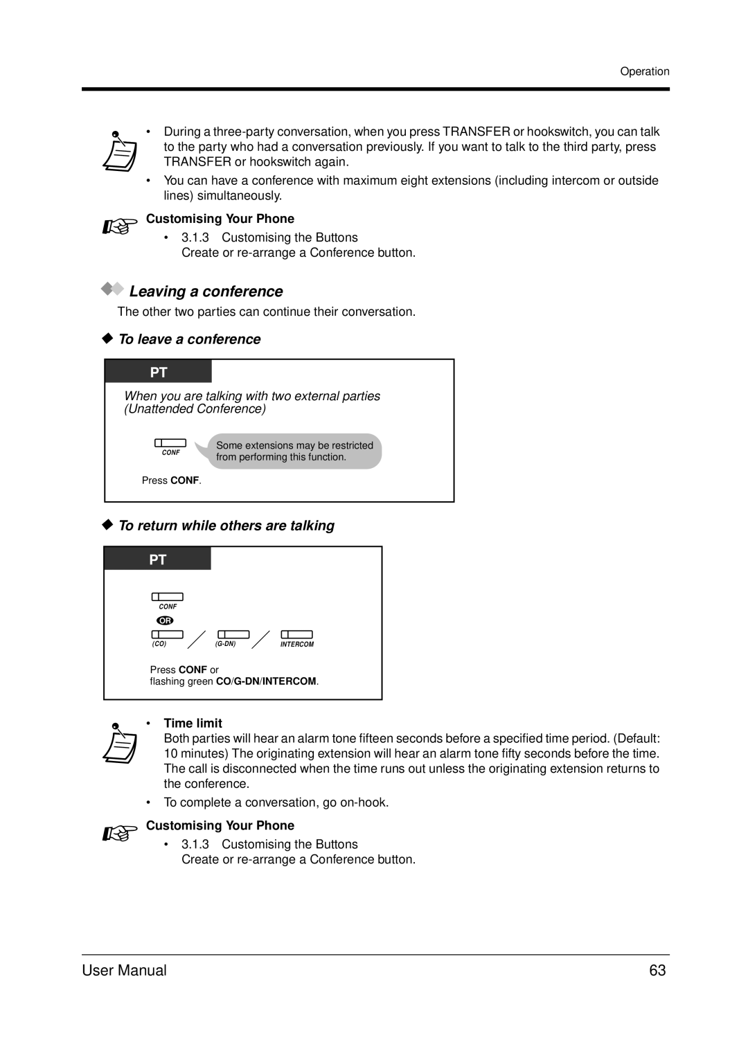 Panasonic KX-TDA200 user manual Leaving a conference, To leave a conference, To return while others are talking 