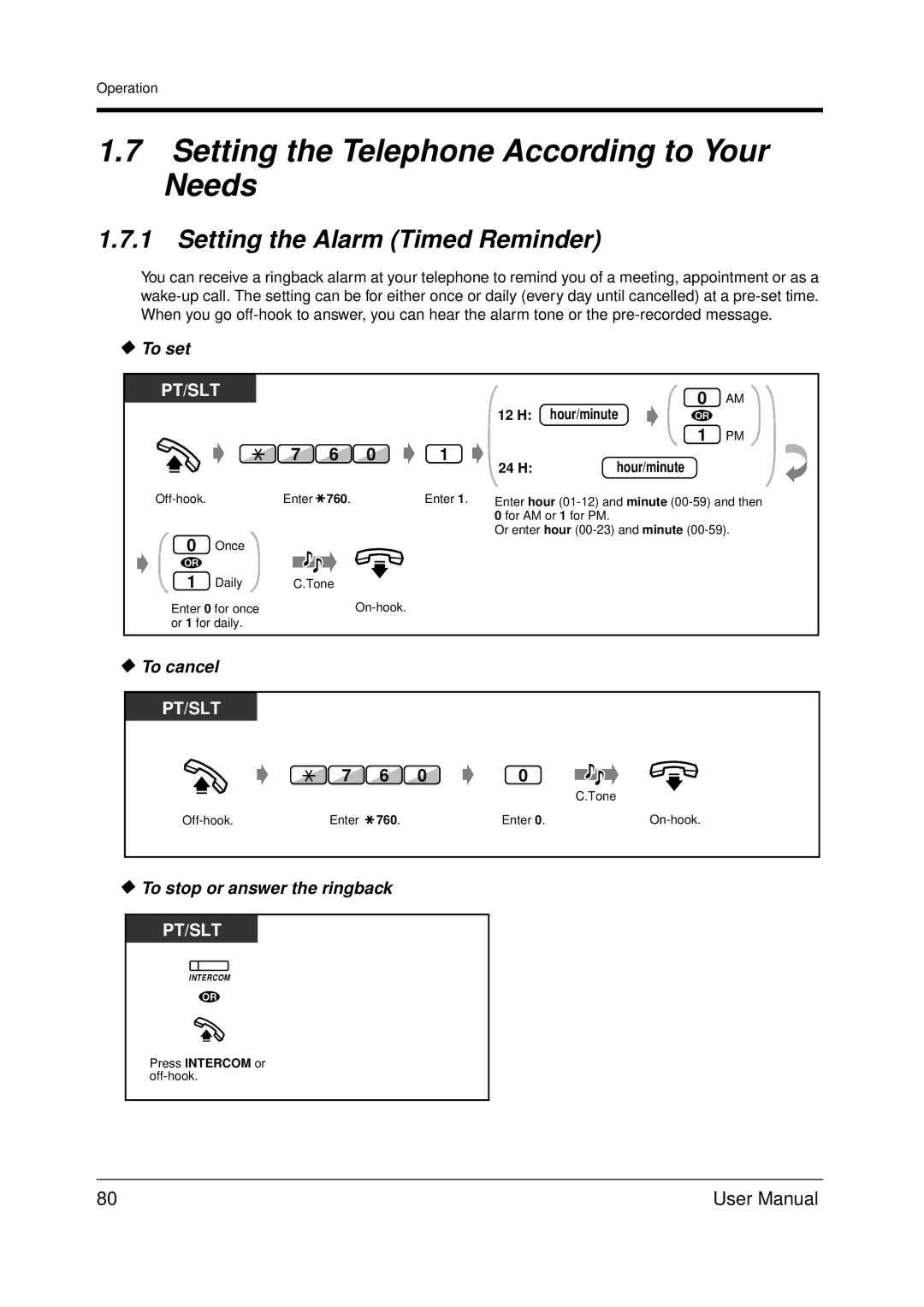 Panasonic KX-TDA200 user manual Setting the Telephone According to Your Needs, Setting the Alarm Timed Reminder 