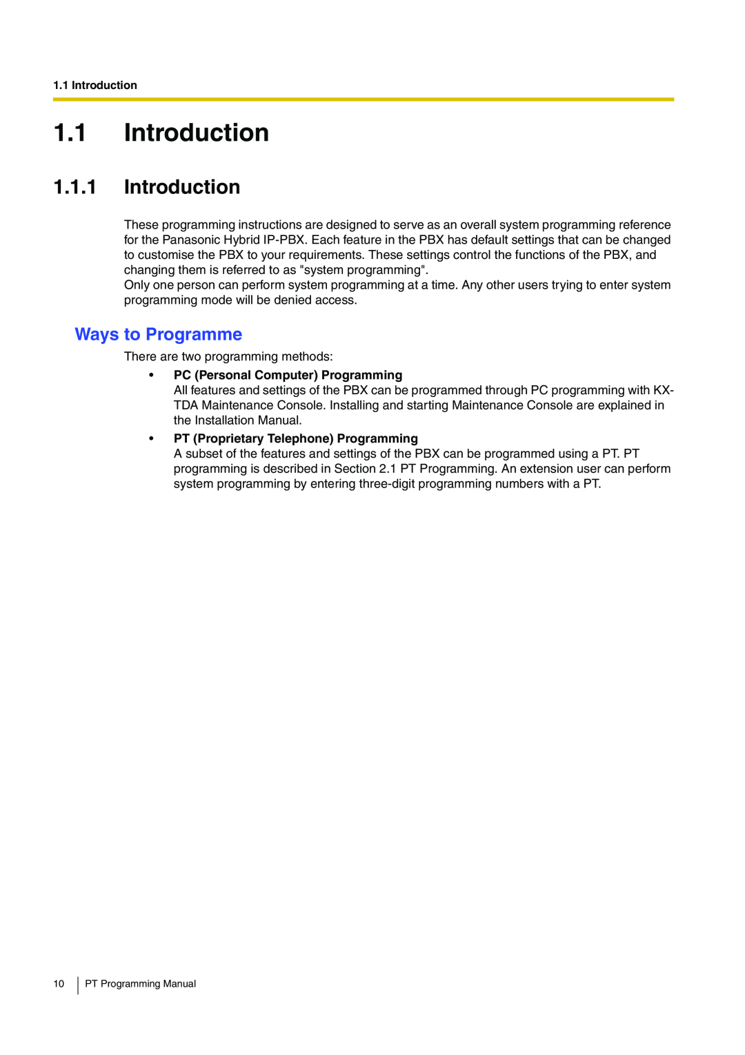 Panasonic KX-TDA200 manual Introduction, Ways to Programme, PC Personal Computer Programming 