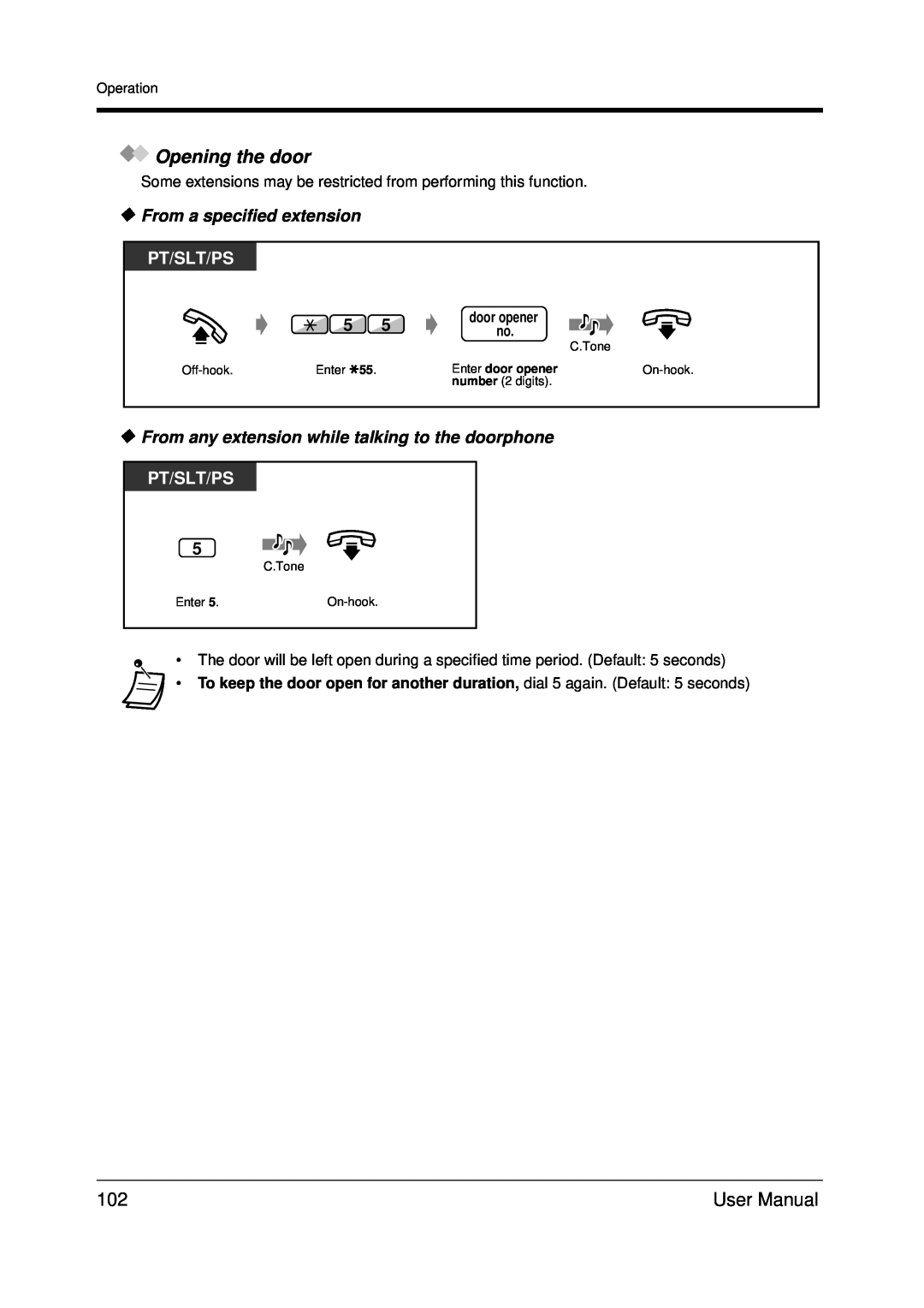 Panasonic KX-TDA200 user manual Opening the door, From a specified extension, Pt/Slt/Ps 