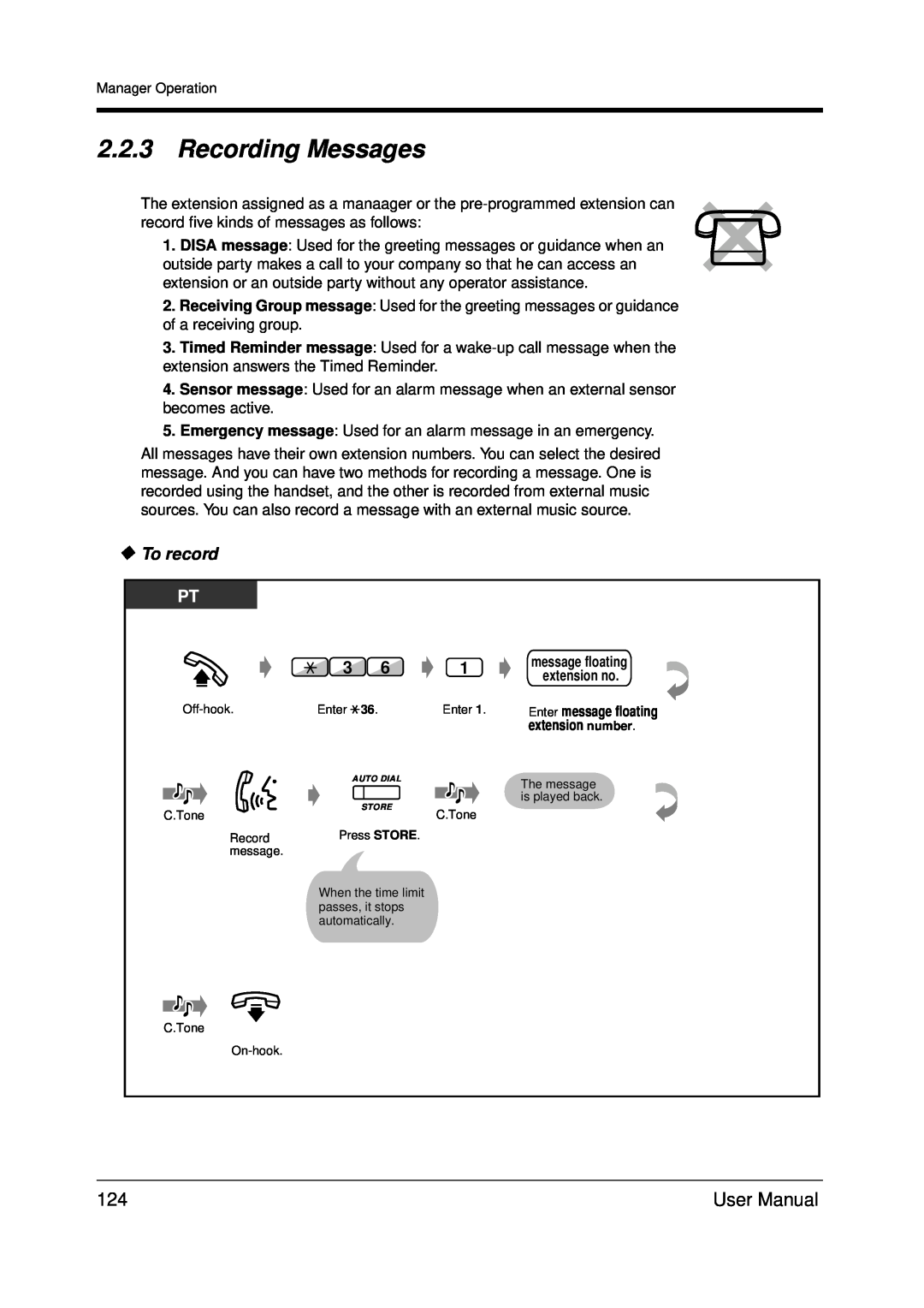 Panasonic KX-TDA200 user manual 2.2.3Recording Messages, To record, message floating, extension no 