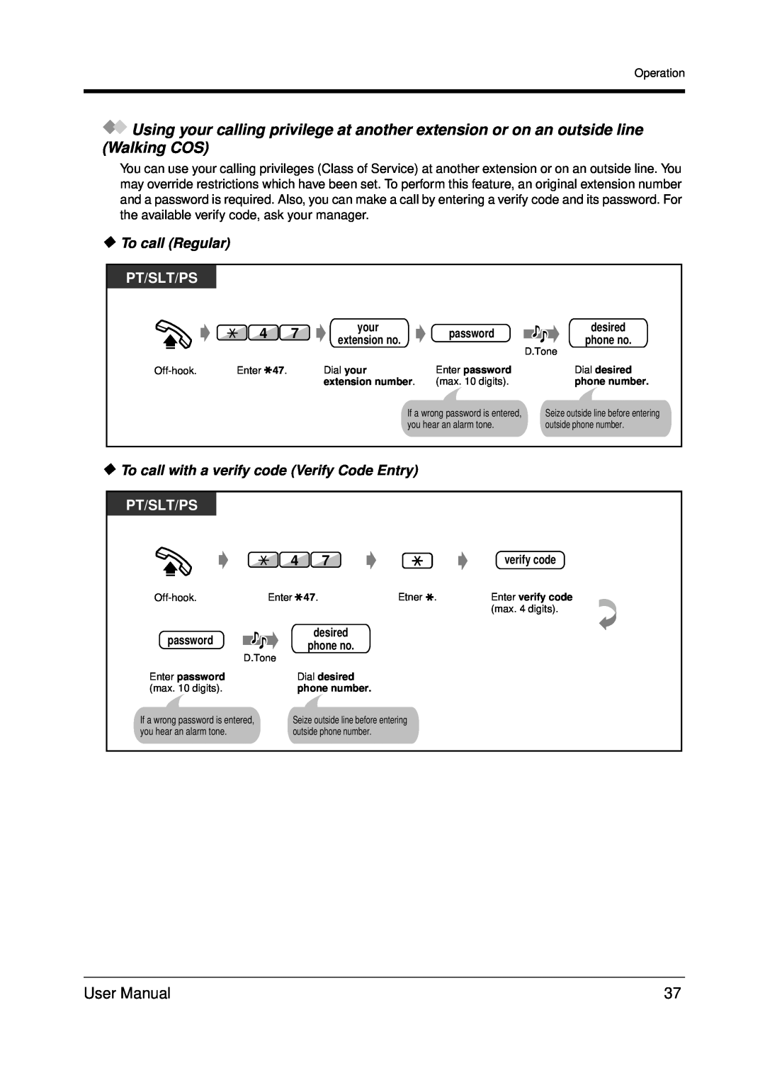 Panasonic KX-TDA200 user manual To call Regular, Pt/Slt/Ps, To call with a verify code Verify Code Entry, password 