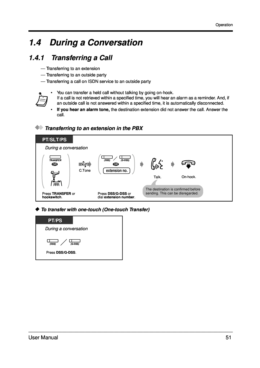 Panasonic KX-TDA200 1.4During a Conversation, 1.4.1Transferring a Call, Transferring to an extension in the PBX, Pt/Slt/Ps 