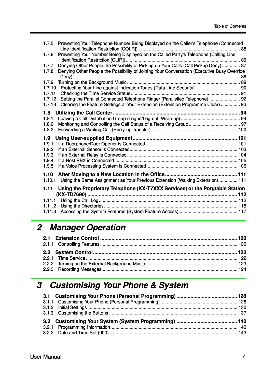 Panasonic KX-TDA200 user manual Manager Operation, Customising Your Phone & System 