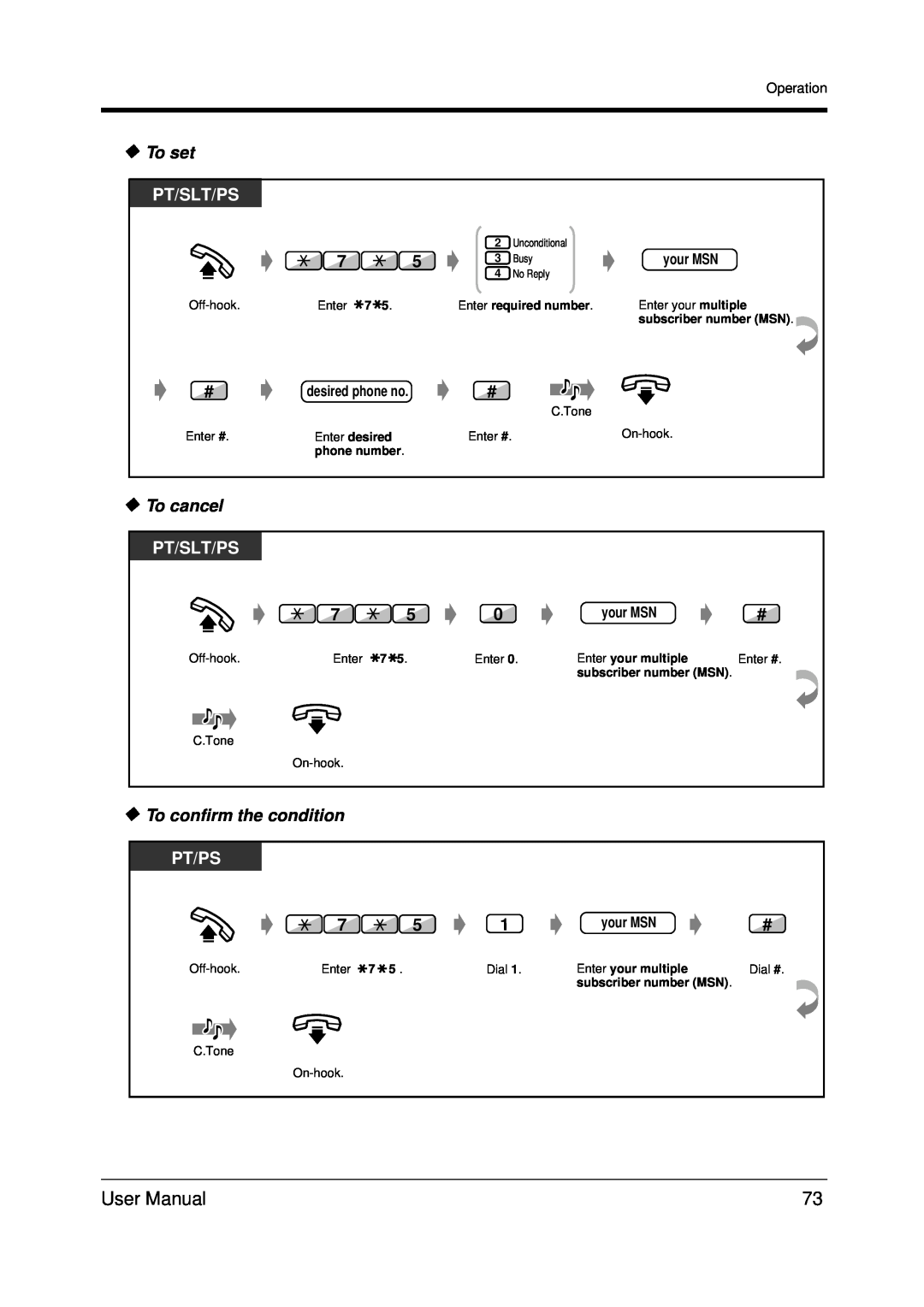 Panasonic KX-TDA200 user manual To set, Pt/Slt/Ps, To cancel, To confirm the condition, Pt/Ps 